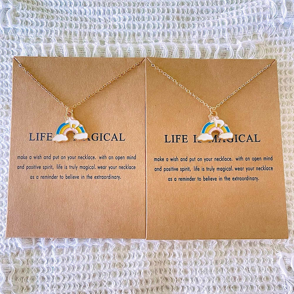 NWT Set-Of-2 Gold Rainbow Unicorn Charm Necklaces